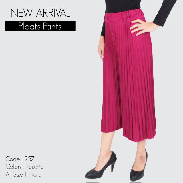 CELANA KULOT PENDEK 7/8 257 PLISKET PLEATS PANTS-magenta