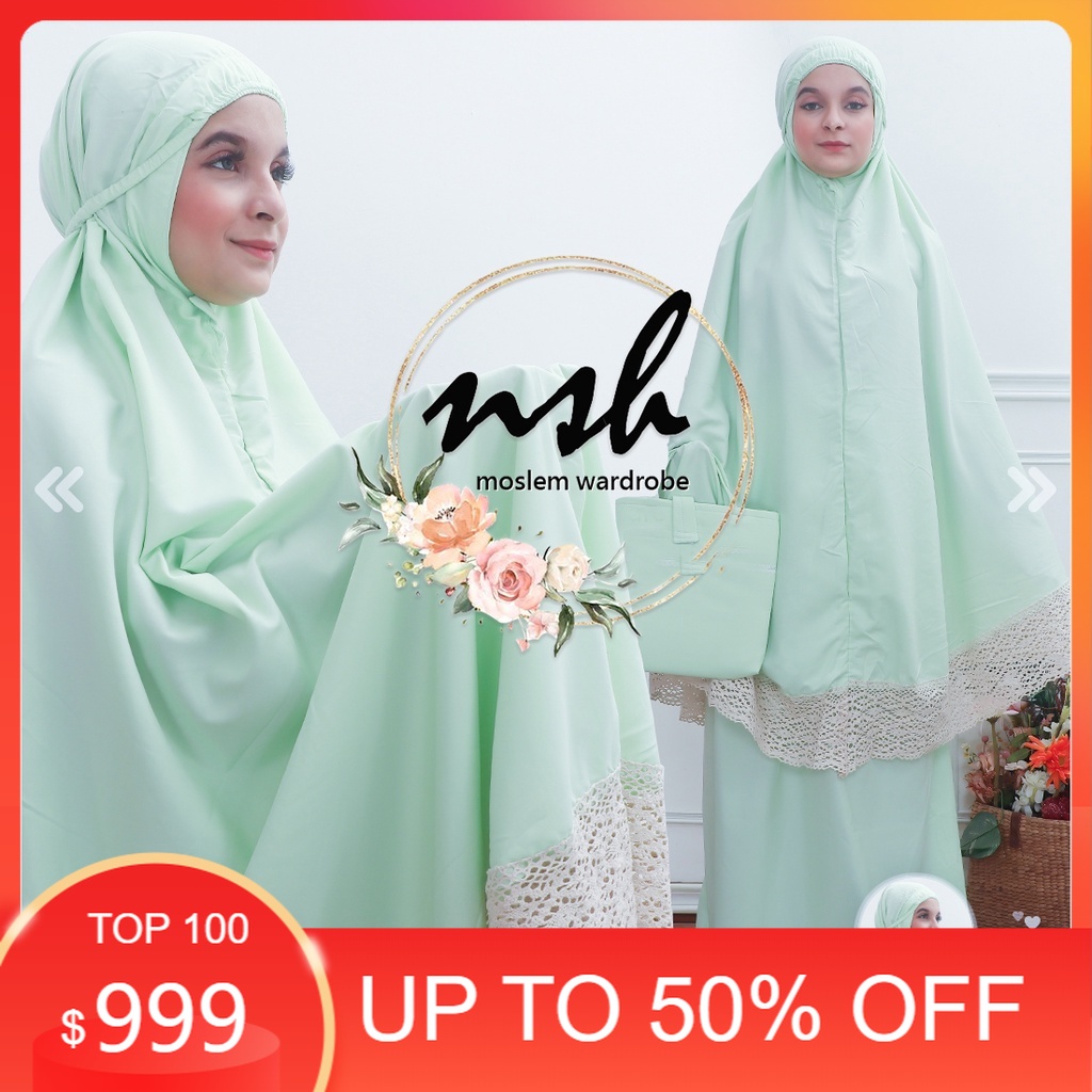 Naburjustore Mukena Dewasa Polos Micro renda rajut Grosiran