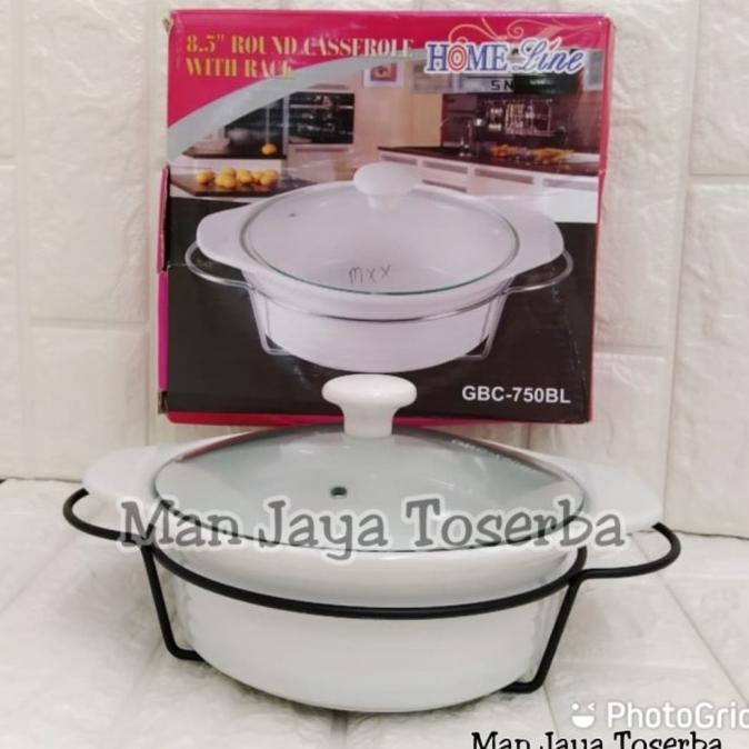 Prasmanan Homeline bulat keramik tutup kaca / wadah saji