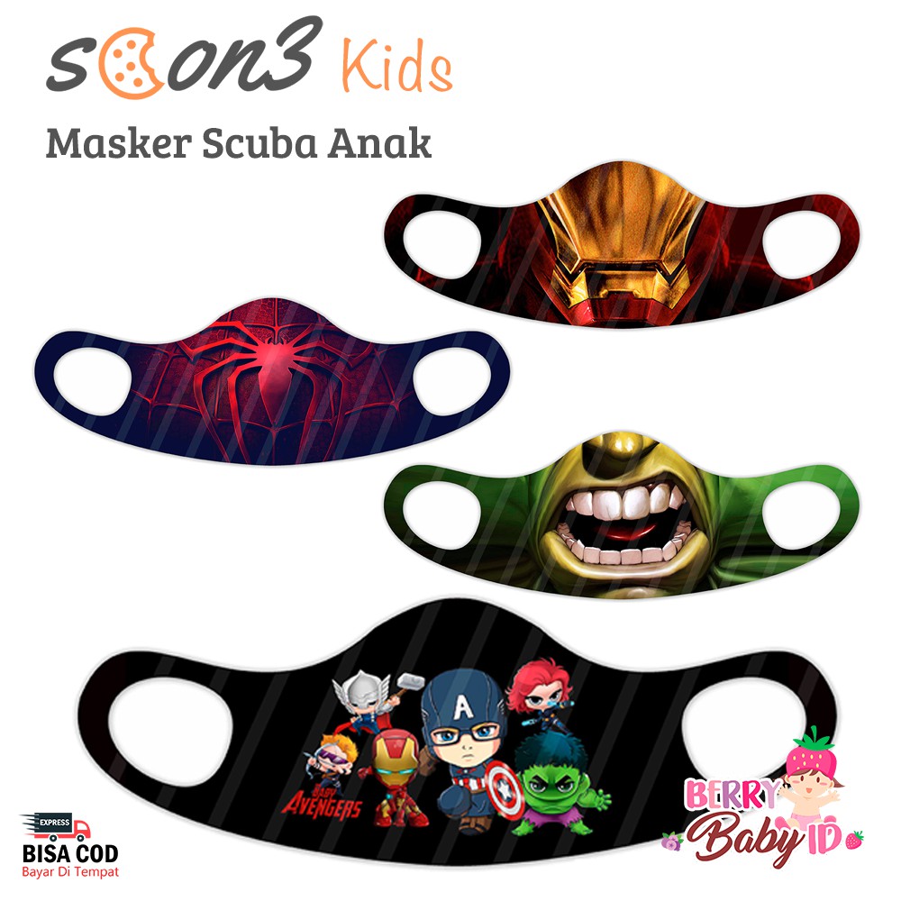 Scon3 Masker Anak Scuba Print Karakter Kids Face Mask Berry Mart