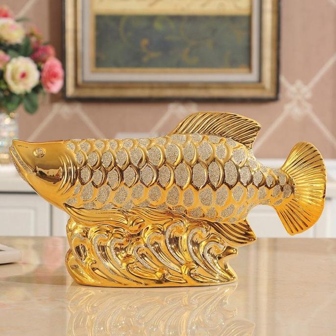 cusss order] #FSH Pajangan Patung Ikan Arwana Emas / IKAN ARWANA KERAMIK / DECORATI