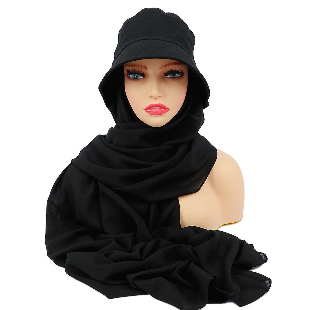 【COD】Muslim Fashion Hijab  Sifon Topi Sorban Fisherman Hat Set Hoods/Fisherman Hat+chiffon Scarf All-in-one