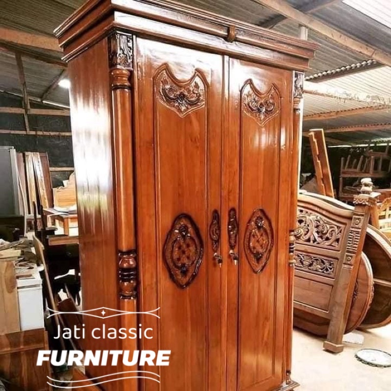 LEMARI PAKAIAN, model peluru pintu 2 kayu jati