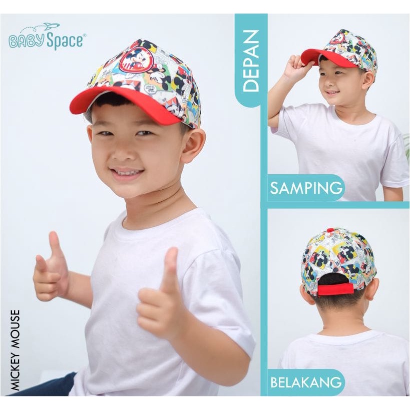 TOPI ANAK SUPERHERO BABY SPACE FULLPRINT DAN SPACEKIDS LOGO BORDIR SIZE 2-6 TAHUN-BABY SPACE MICKEY