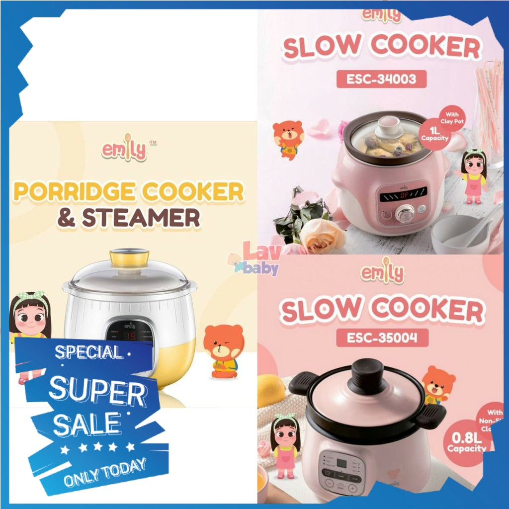Perawatan Bayi PACKING KAYU - Emily Baby Slow Cooker Porridge cooker 0.8L 1L (spt bear) ORIGINAL