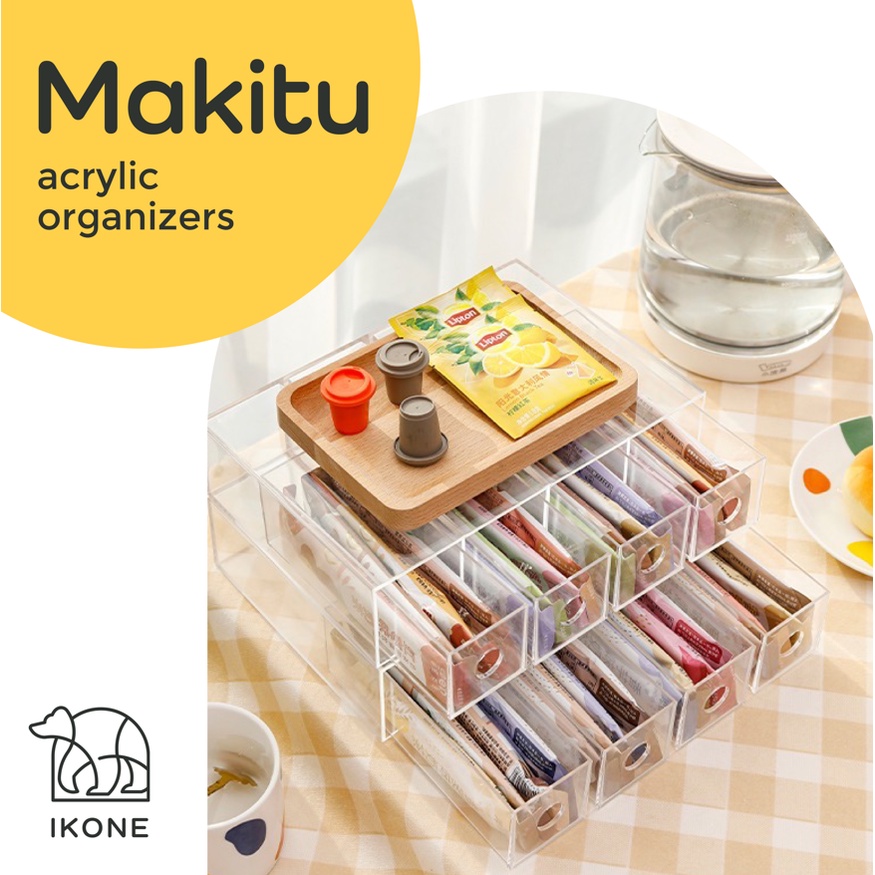 【IKONE】MAKITU Organizer Box Snacks Rak Laci Bening Penyimpanan Makanan Perintilan Organizer Kamar Dapur kamar Mandi Storage Box Meja Cemilan