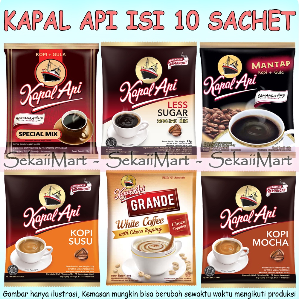 

KAPAL API All Variant isi 10 Sachet - KAPALAPI Kopi Sasetan isi 10 Lengkap Semua Rasa