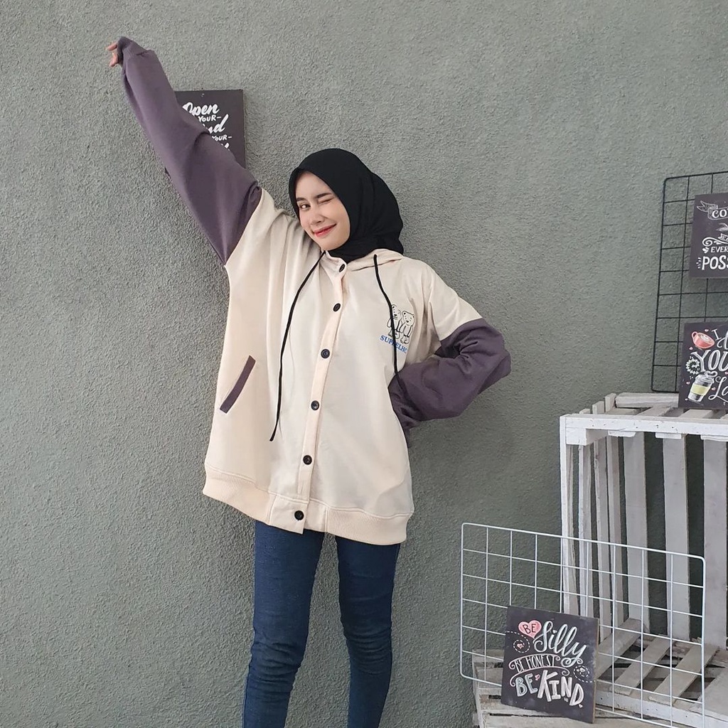 SUPKELHC VARSITY JAKET OVERSIZE | JAKET HOODIE WANITA OVERSIZE | JAKET BASEBALL OOTD KEKINIAN