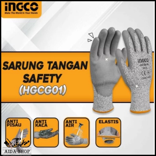 Jual Sarung Tangan Tukang Safety Anti Sayat INGCO HGCG01-L Pelindung ...