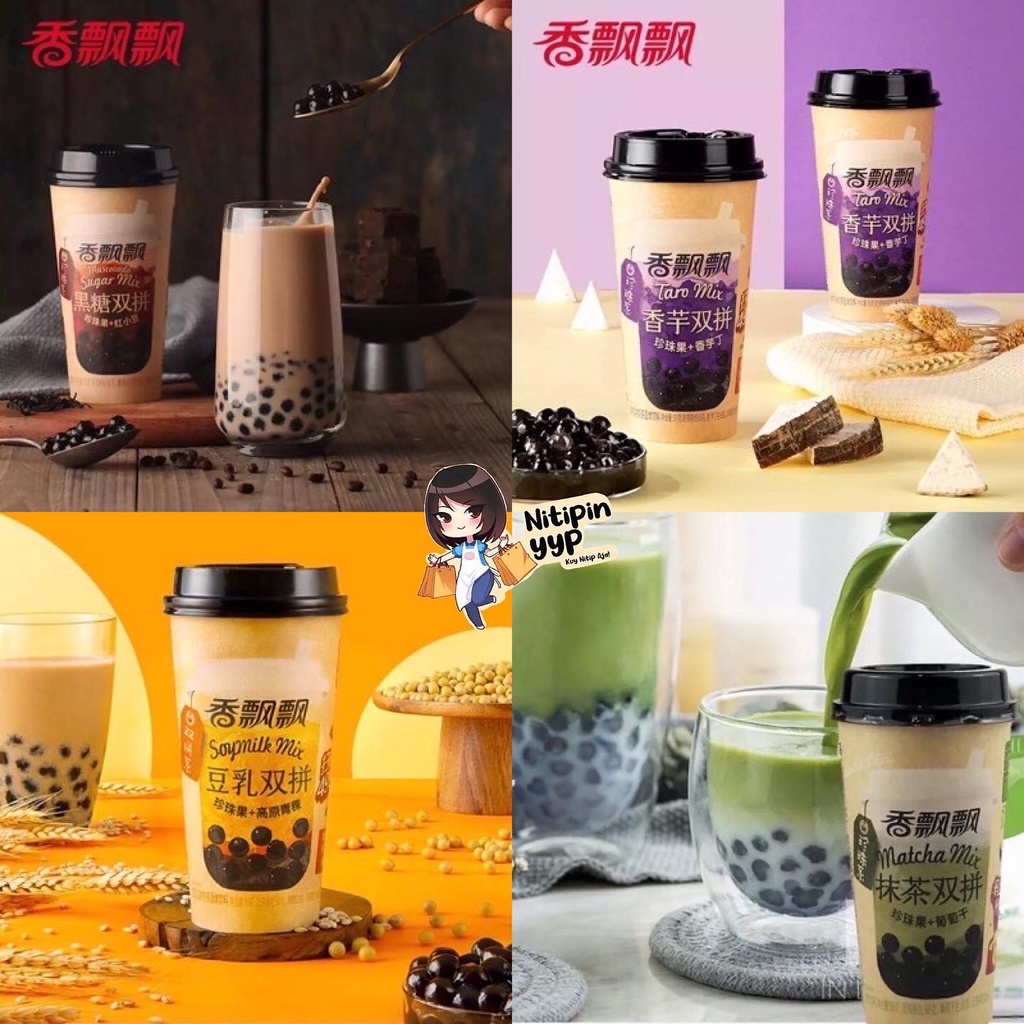 [4 VARIAN] Boba Bubble Milk Tea XIANG PIAO PIAO - Xiang Piao Piao Milktea Siap Minum, Minuman Gelas Siap Saji China Pearl Boba (85-90gr)