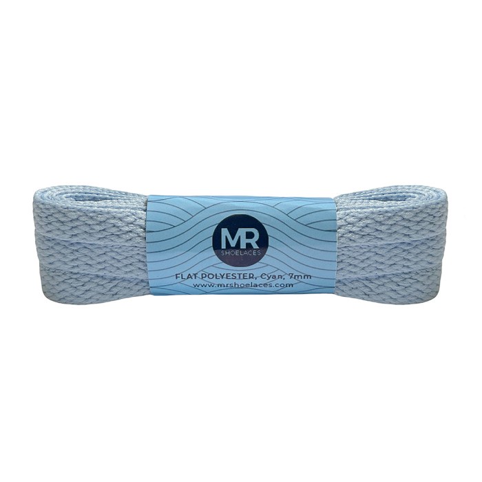 MR Shoelaces FP20 Cyan Biru Muda Tali Sepatu Pipih Flat 7mm 90cm 100cm 120cm 130cm 150cm 180cm 200cm