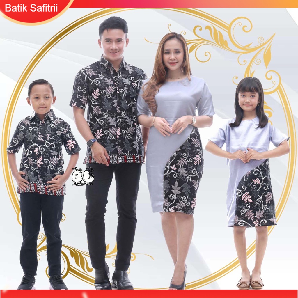Couple Keluarga - Batik Keluarga Natal - Ibu Bapak Anak - Motif Kombinasi Moscrep Abu - Dress Tunik 