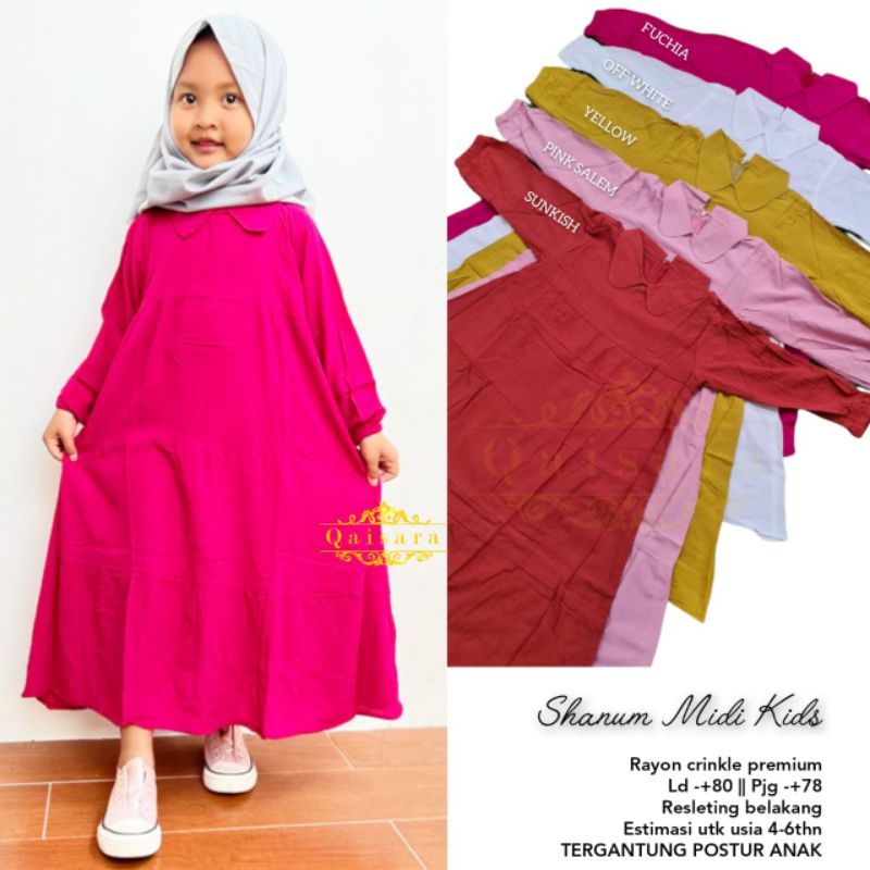 Dress Anak Shanum Midi Kids Bahan Rayon Crinkle