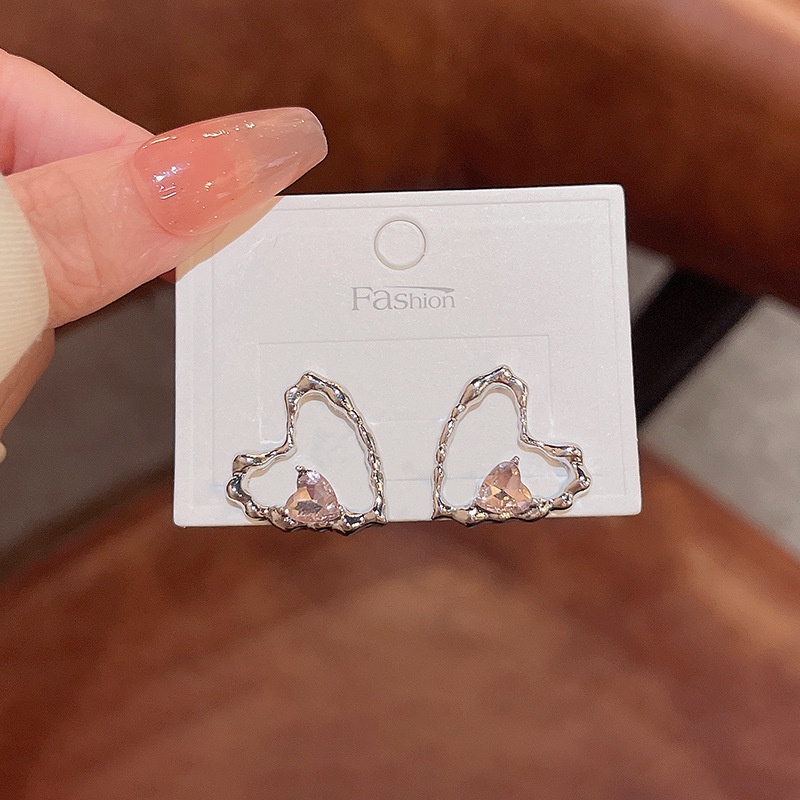 Anting Tusuk Sterling silver 925 Desain Hati Hias Kristal Zircon Mewah Berkilau Untuk Wanita