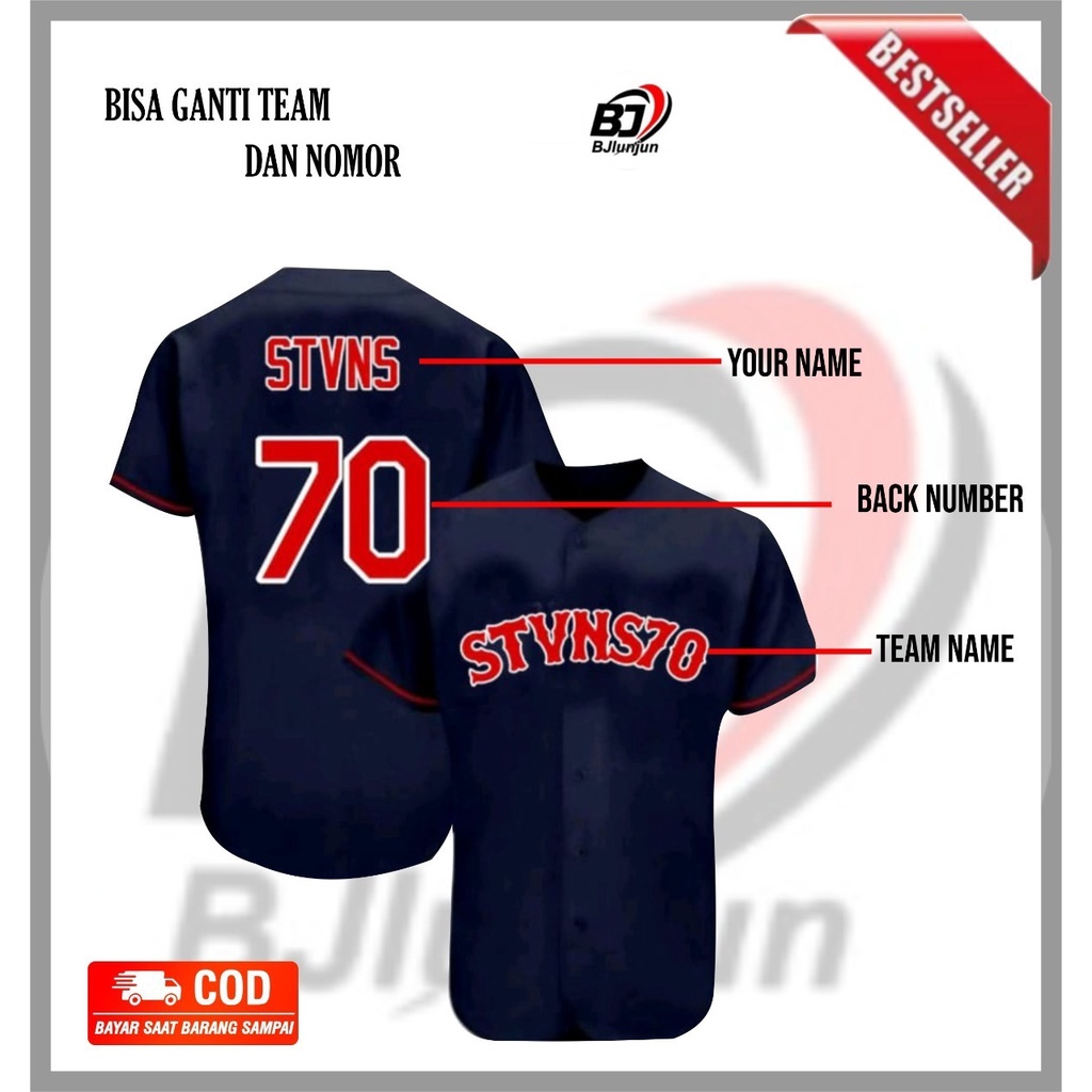 BAJU JERSEY BASEBALL KATAK BHIZER STVNS70 NAVY ORIGINAL BISA CUSTOM/REQUEST NAMA DAN NOMOR