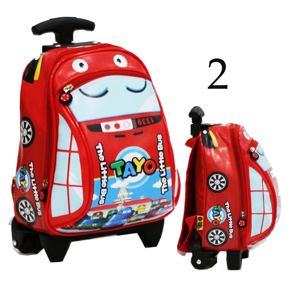 Tas Anak Sekolah PAUD Trolley Dorong Gambar BUS Astronot Bahan Kain Sponge Tahan Air