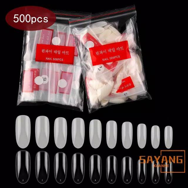 KUKU PALSU POLOS 500 PCS / LONG OVAL FAKE NAILS