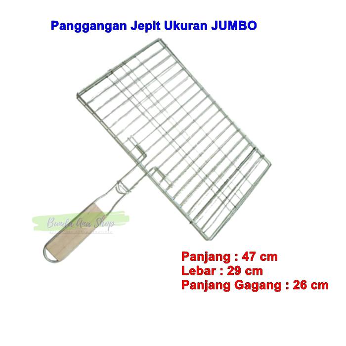 HJK Panggangan Ikan Ukuran Jumbo Gagang Kayu Pemanggang Daging Ayam Sate Alat Panggang Jepit Buah