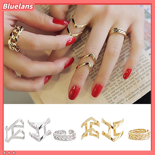 3pcs / Set Cincin Knuckle Midi Model Terbuka Desain Panah Hollow Untuk Wanita