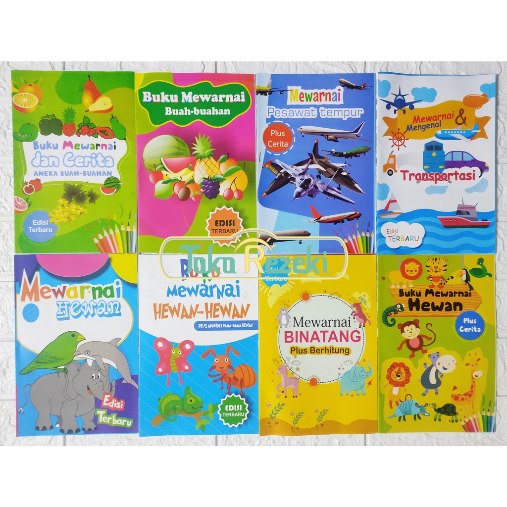 

Buku Mewarnai Buah/hewan/transportasi Dan Belajar membaca cerita, Menulis, dan berhitung seri 1