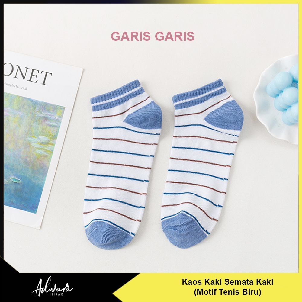 Kaos Kaki Pendek Pria Wanita Motif Tennis / Kaos Kaki Semata Kaki Warna Biru Sporty