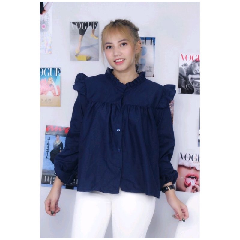 PUFFY BLOUSE WANITA ATASAN WANITA  LENGAN PANJANG BUSUJ FULL KANCING TERBARU FASHION WANITA CEWEK  HITS SELEBGRAM KOREA KOREAN STYLE  BAHAN KATUN  PREMIUM-2
