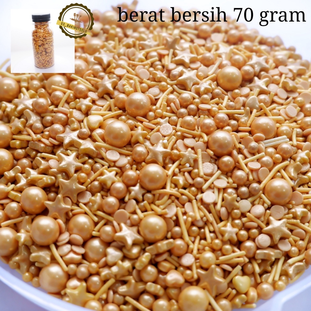 

Sugar sprinkle trimit gold mix shape 70 gram