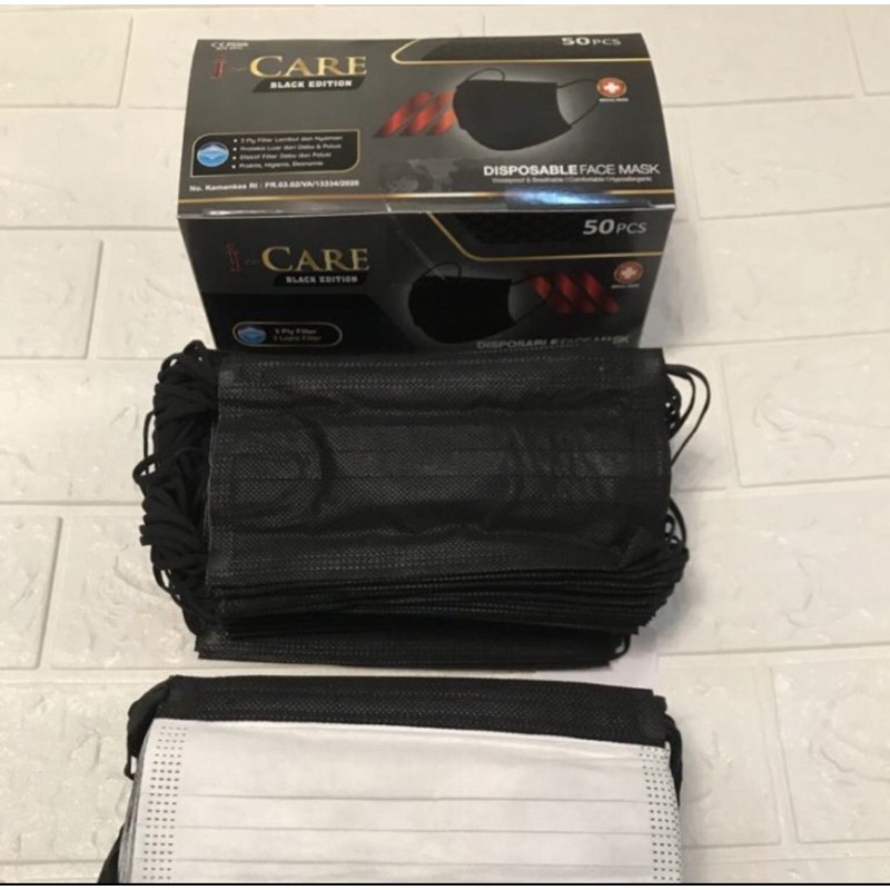 Masker wajah 3 Ply I-Care Hitam