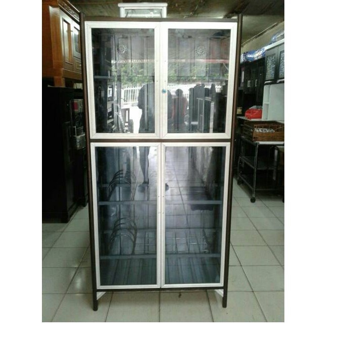 Rak Piring 2 Pintu Full Box (Tiang Besar + Kaca Riben)