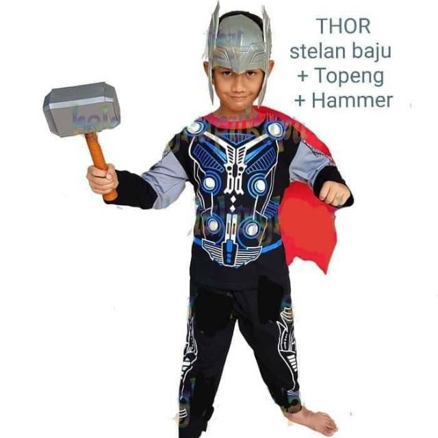Kostum Anak Tor Lengkap Pakai Palu Dan Topeng / Baju Anak Tor Serta Mainan Palu