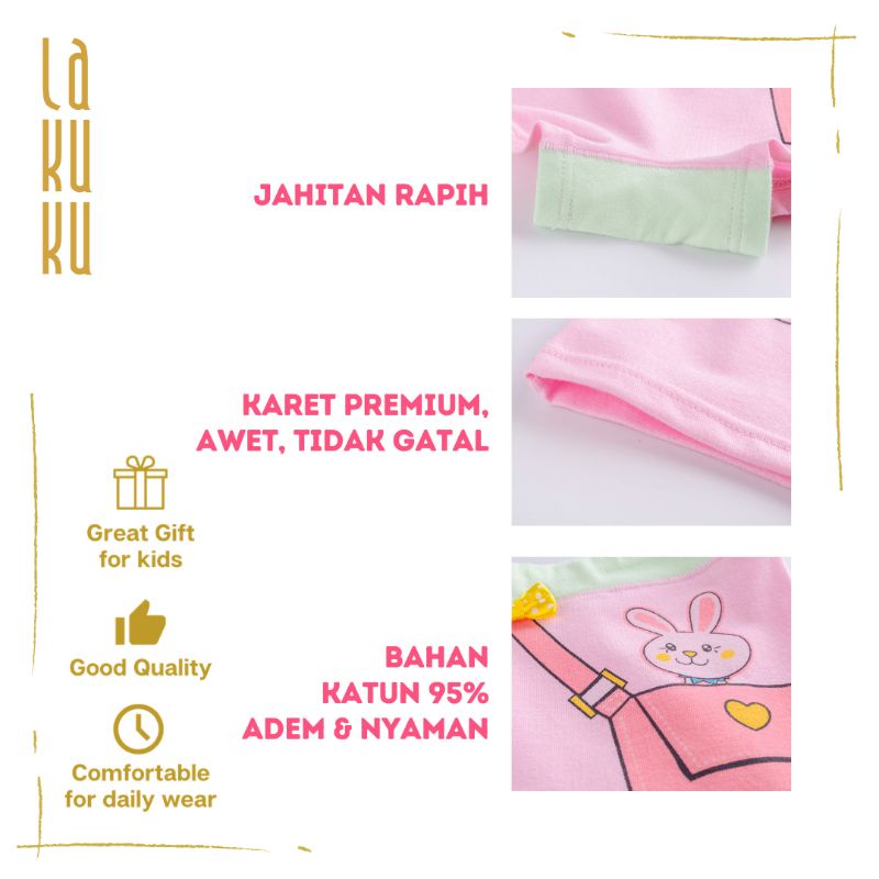 Lakuku - Celana Dalam Anak Perempuan 1-10 th Underwear Katun Premium Impor Shortie Bunny Bag