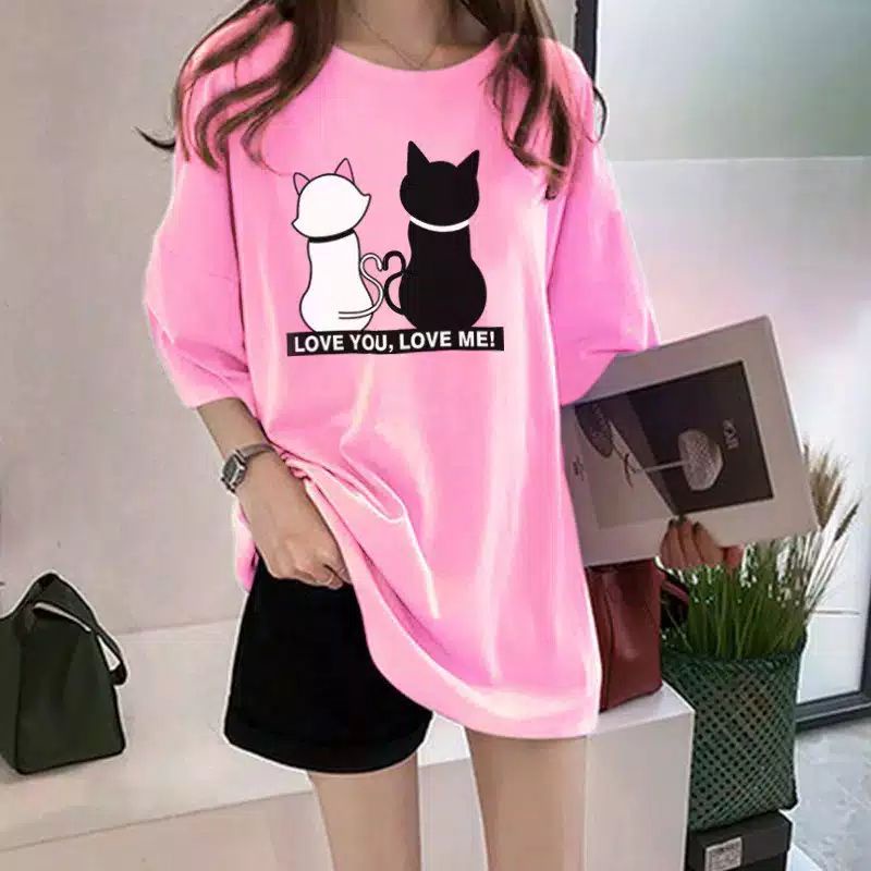 kaos Oversize Love You Me Bahan PE Rayon Fit XL(AB)