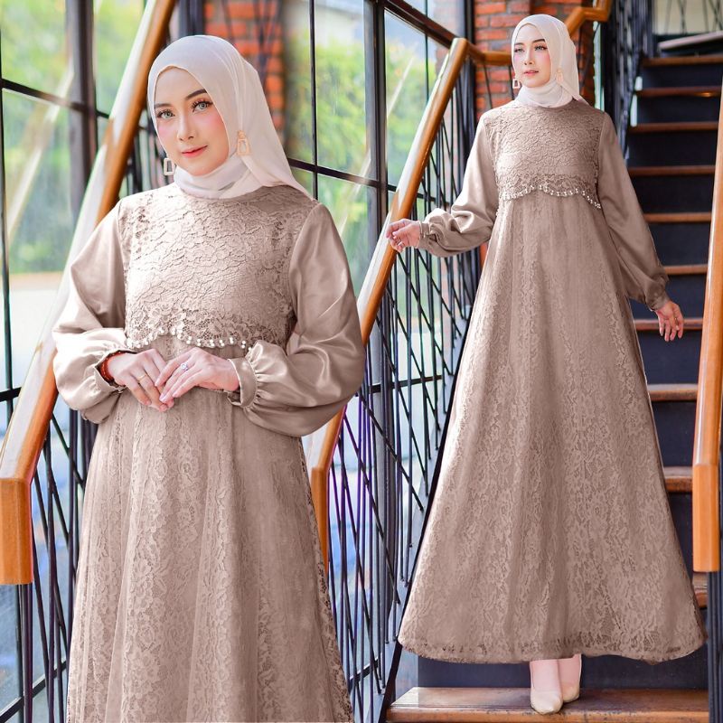 BAJU GAMIS DRESS BROKAT BRUKAT PESTA UMROH KONDANGAN NIKAHAN BRIDESMAID WANITA MUSLIM REMAJA DEWASA 