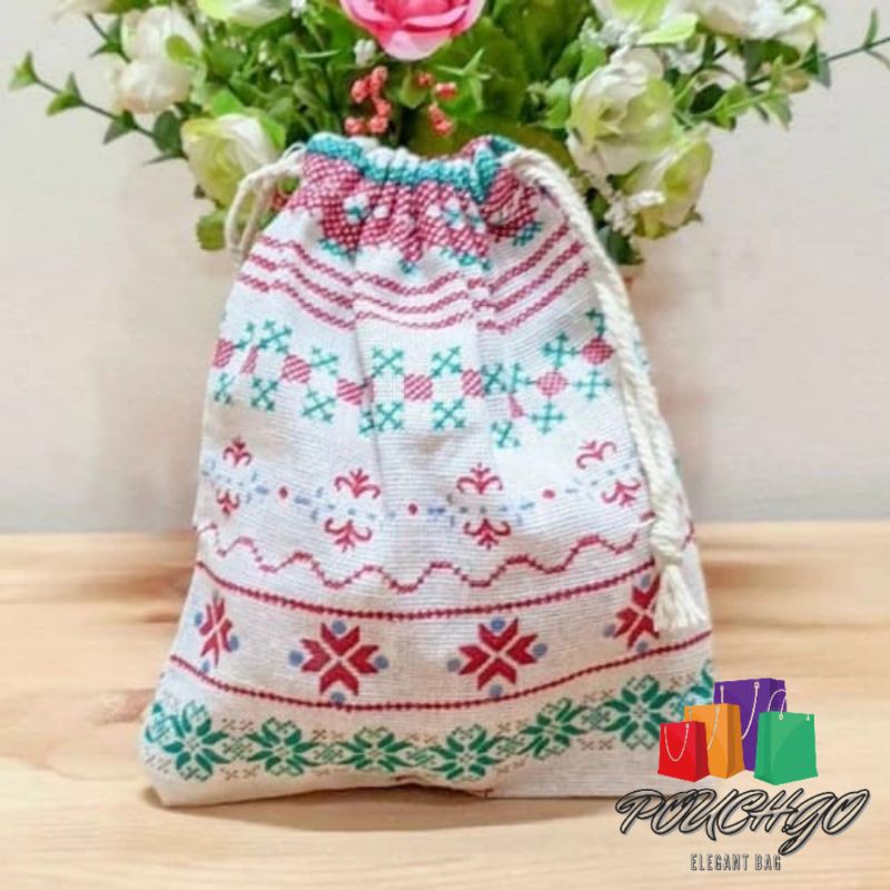 Pouch Serut Travel Pouch Organizer Souvenir Tas Serut Motif Kain Goni