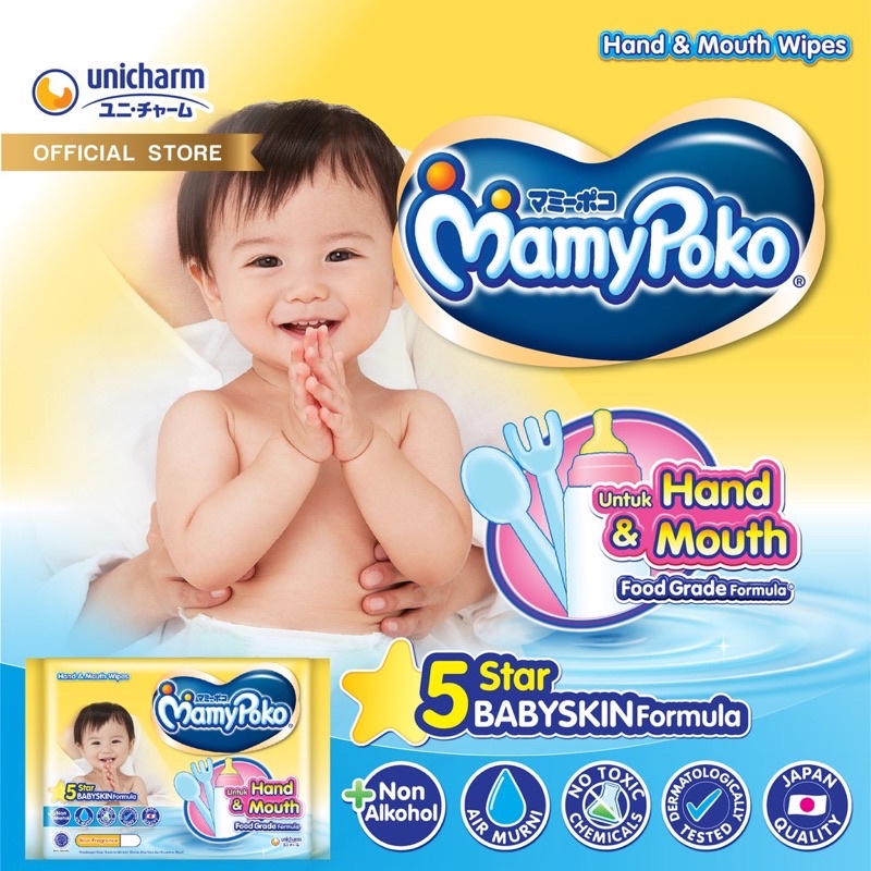 Mamypoko Baby Wipes Hand &amp; Mouth Mamipoko Tisu Basah Bayi Food Grade