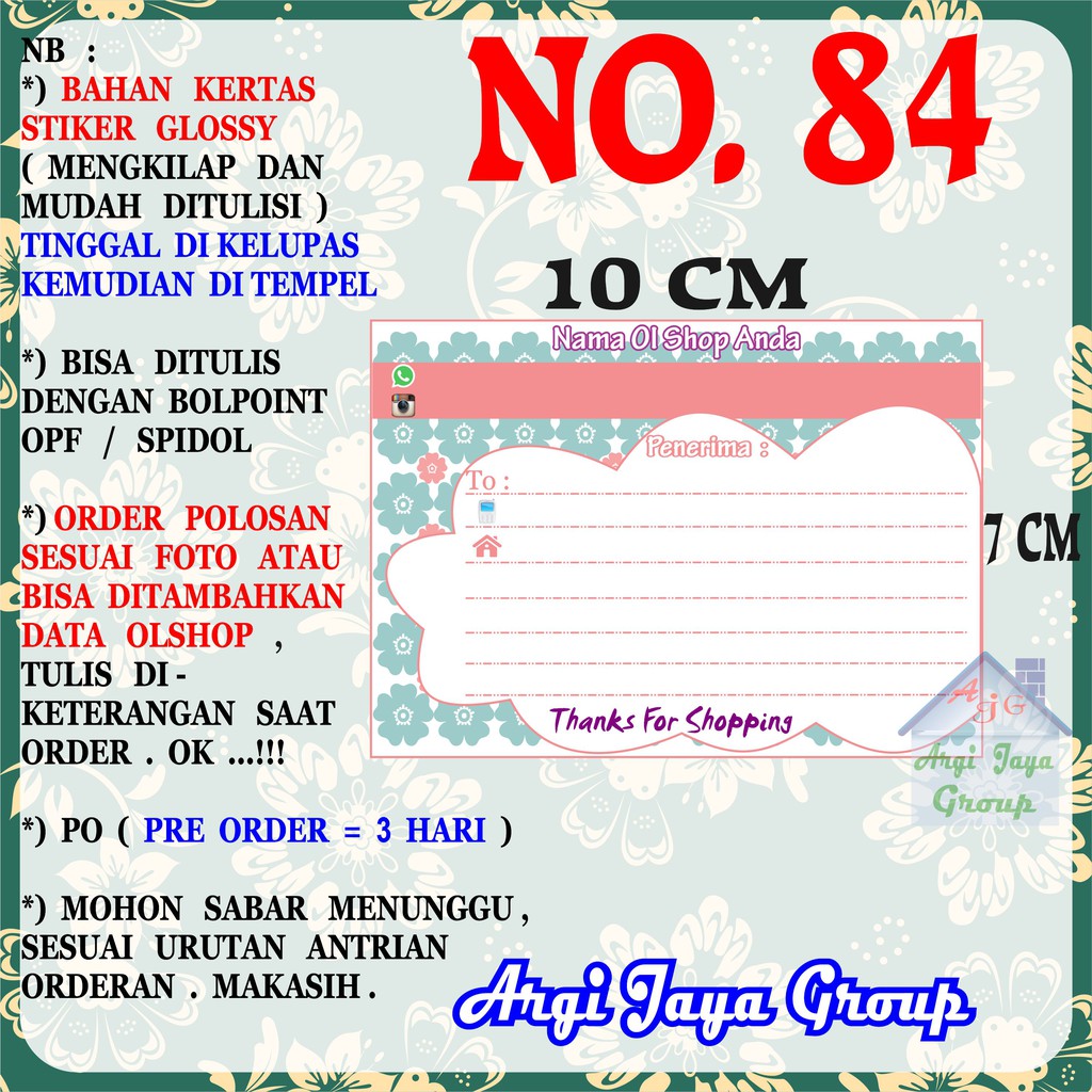 

Stiker Pengiriman - Sticker Alamat Olshop Murah Nomer 84 - 10x7 cm - Glossy