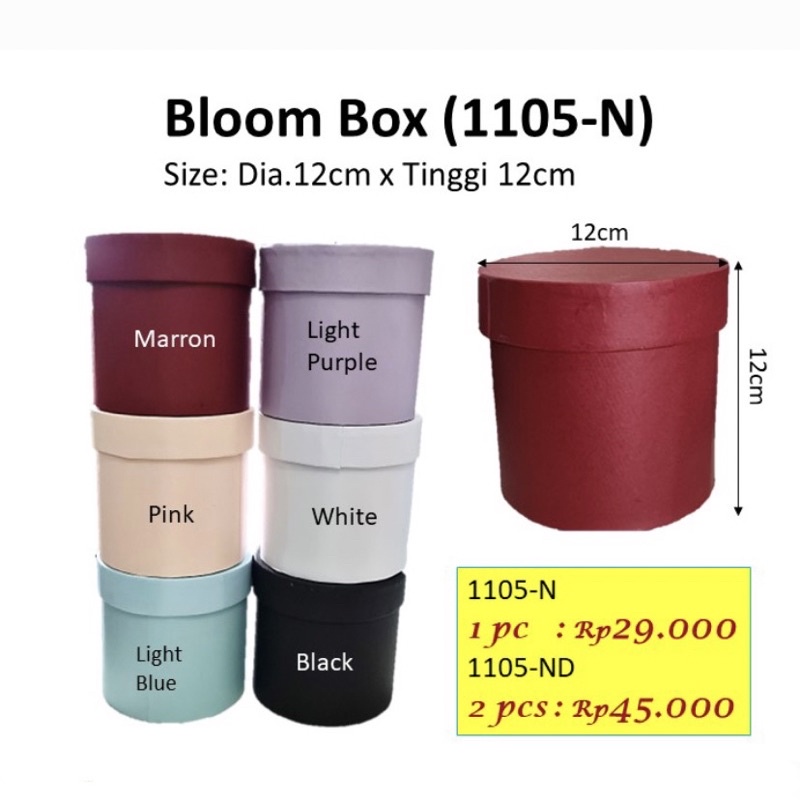 Bloom Box 1105ND 2 Pcs Box Bunga Kotak Bunga Hardbox Tabung Round Flower Box Kotak Bulat Bloombox