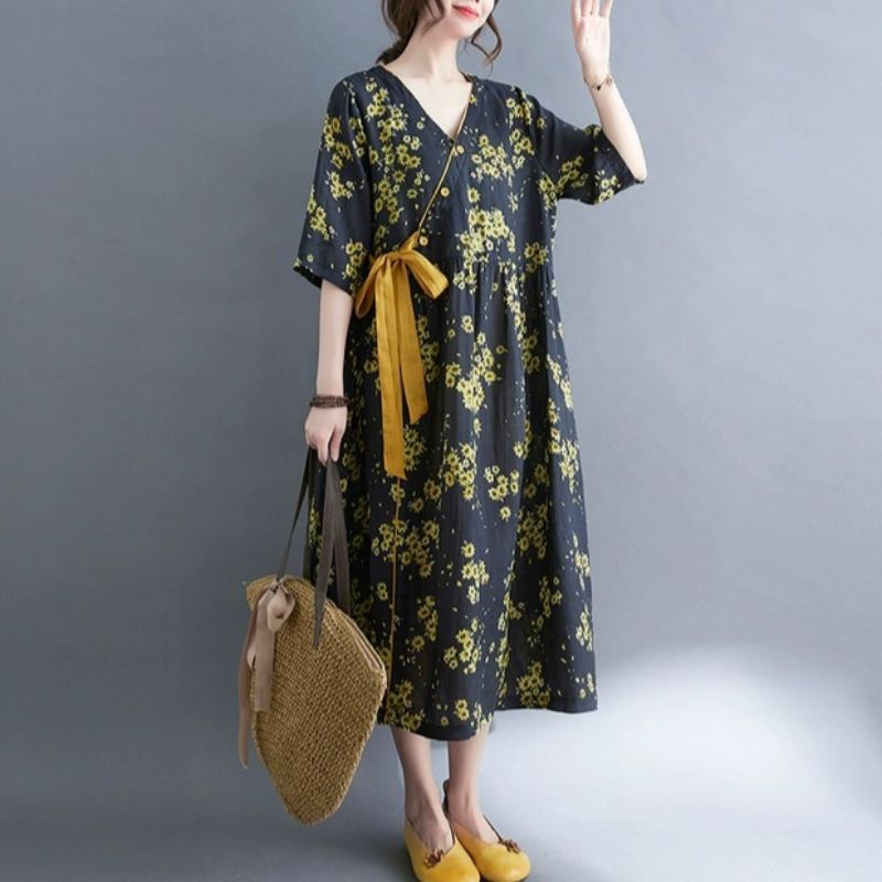 MDLV ~ 79009# Venezia Loose Dress Big Size Dress Flower Fashion Import