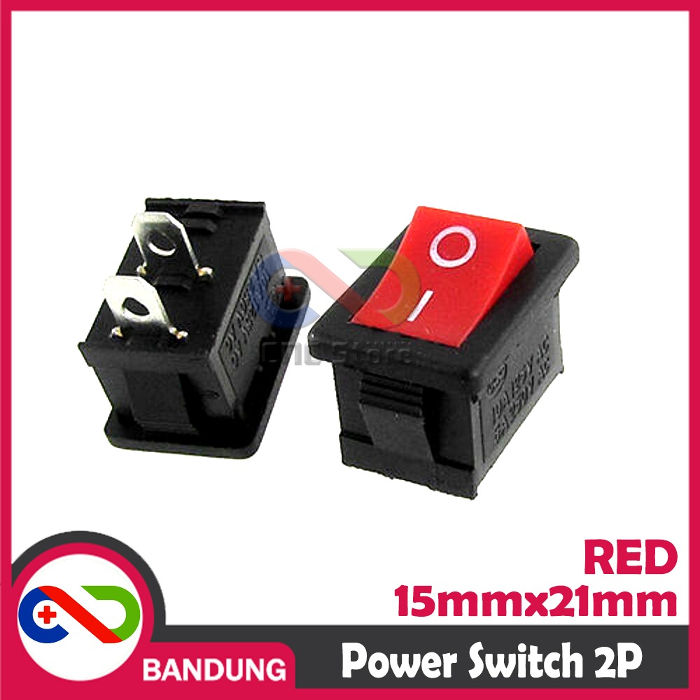 ROCKER SWITCH SAKLAR POWER KCD1 15X21MM 250V 6A 125V 10A AC 2 PIN RED