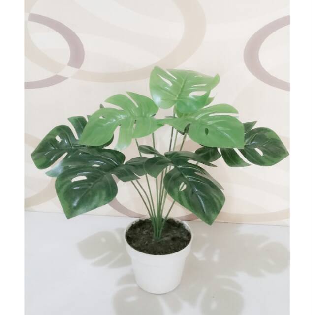 

Daun monstera artificial dan vas , daun monstera plastik hiasan meja