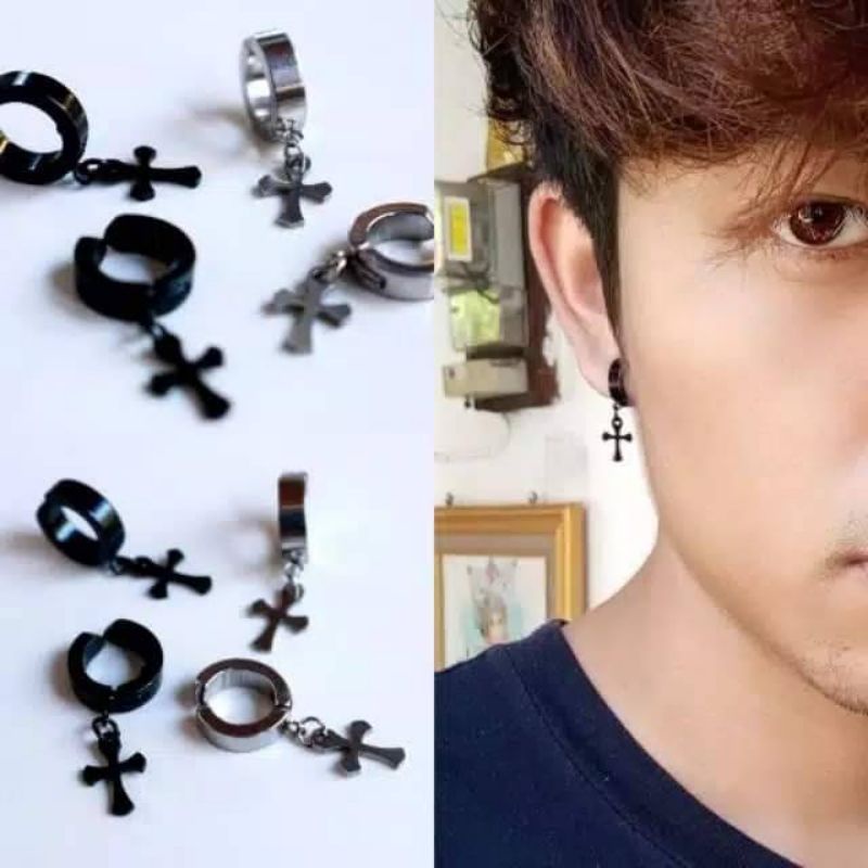 Anting Jepit Salib Titanium anting tanpa tusuk Anting salib Pria Wanita Titanium antikarat Impor