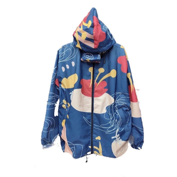 JAKET PARASUT PRINTING WANITA ANTI AIR WATERPROOF free masker OLAHRAGA SEPEDA-Navy art