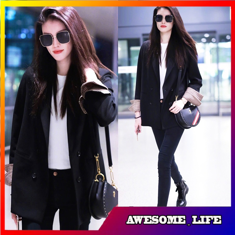 Blazer Pendek Wanita Korea Fall  Sui He's Same Style Small Suit Korean Chic Large Size Slimming Hong