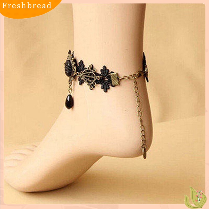 Fresh| Gelang Kaki Lace Bunga Vintage Warna Hitam Untuk Wanita