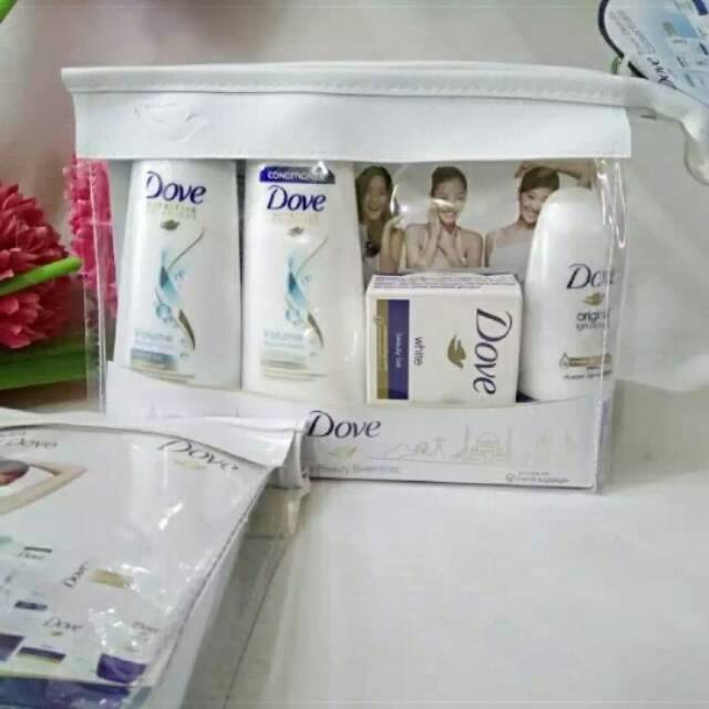 paket dove 4in1paket terdiri dari (shampo+conditioner+sabun mandi bar+roll on)+ gratis pouch cantik