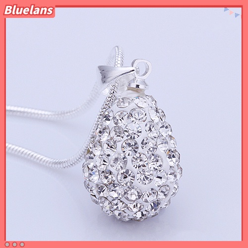 Bluelans Women Shiny Silver Plated Rhinestone Water Tear Drop Necklace Pendant Chain