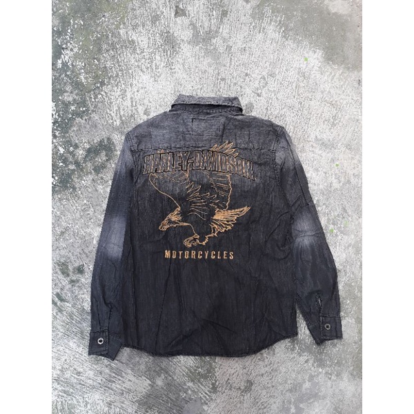 kemeja denim harley davidson second