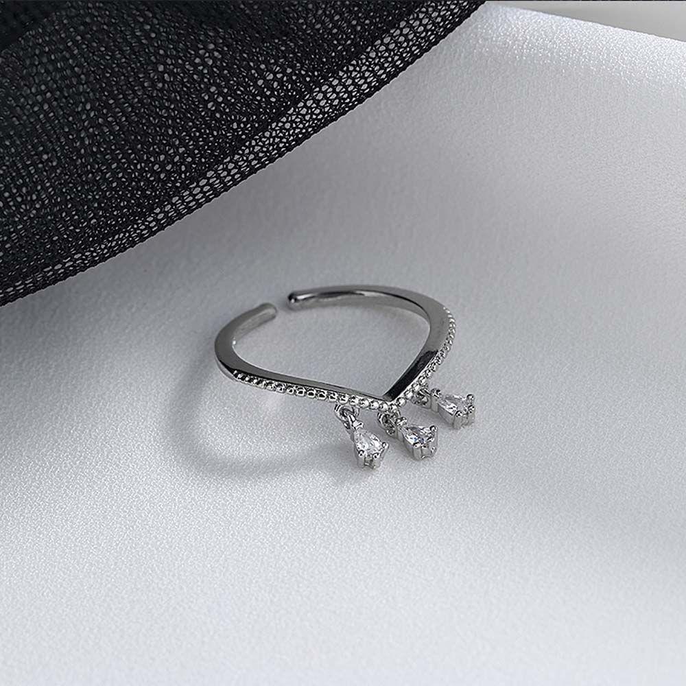 Mxbeauty Wanita Pembukaan Cincin Drop Rumbai Adjustable Perak Hadiah Gadis Jari Perhiasan Aksesoris Pesta V Bentuk Rings