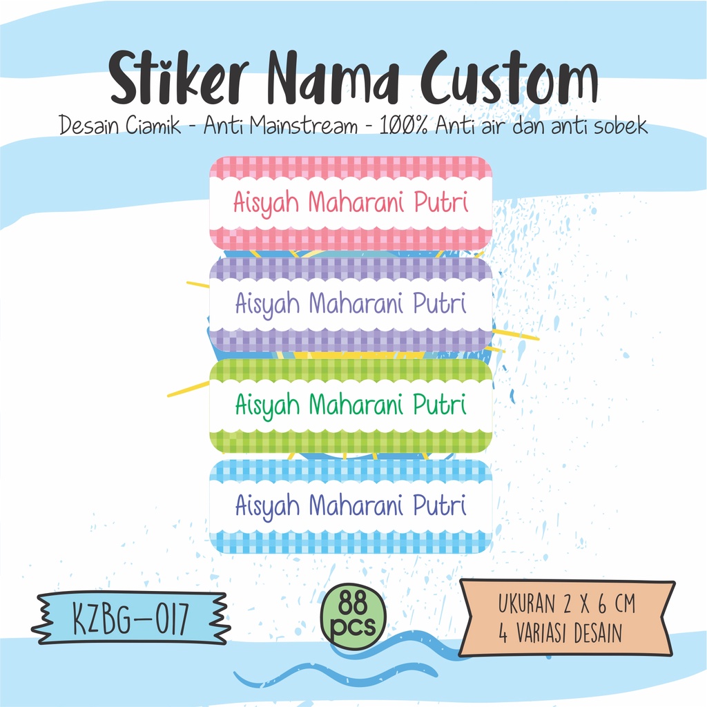 

sticker label nama anak laki laki dan perempuan waterproof KZBG 017