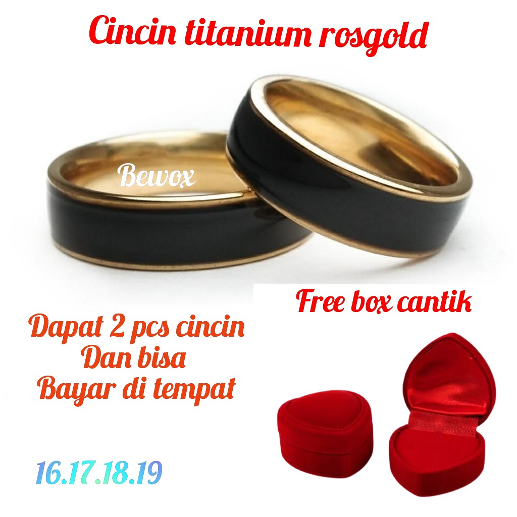 Cincin Kawin Udah Dapat 2 Pcs + Box Cincin rosegold mewah dan berkelas Berlapis Stainless Steel